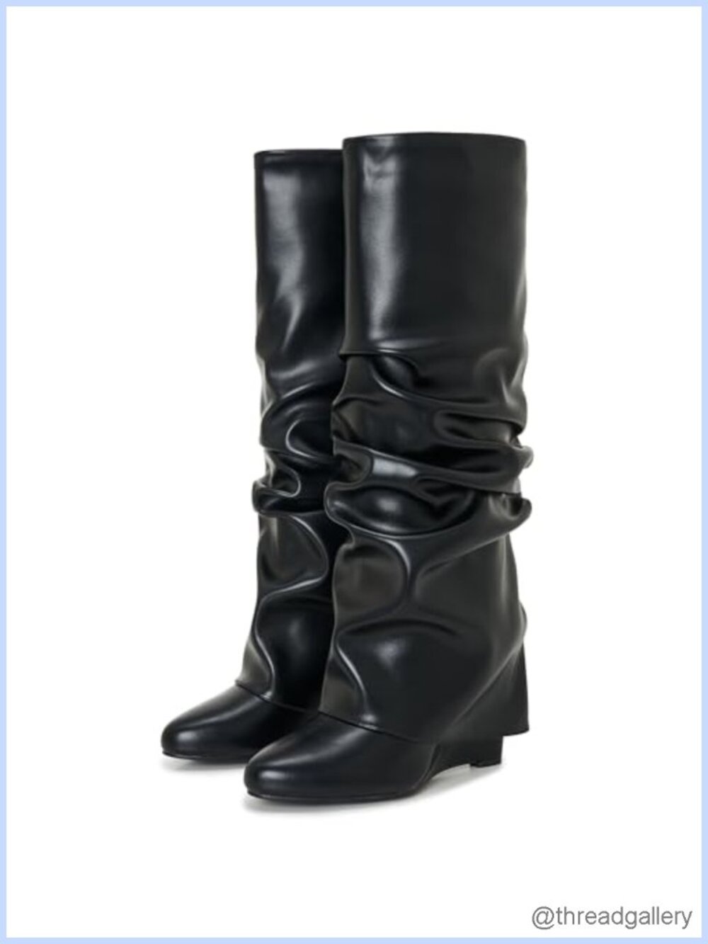 Women's Fold Over Knee High Boots 4-Inch Hidden Wedge Heel Pull-On